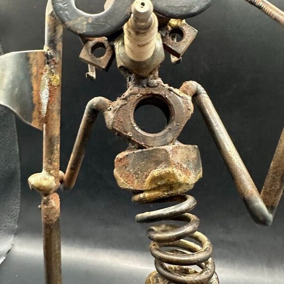 Vintage Metal Golfer Nuts Bolts Figure Flag Welded Art Unique Signed DFF Patina - Picture 8 of 16